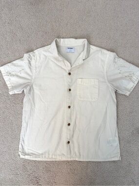 Linen-Blend Men’s Cream Short-Sleeve Button-Up Shirt